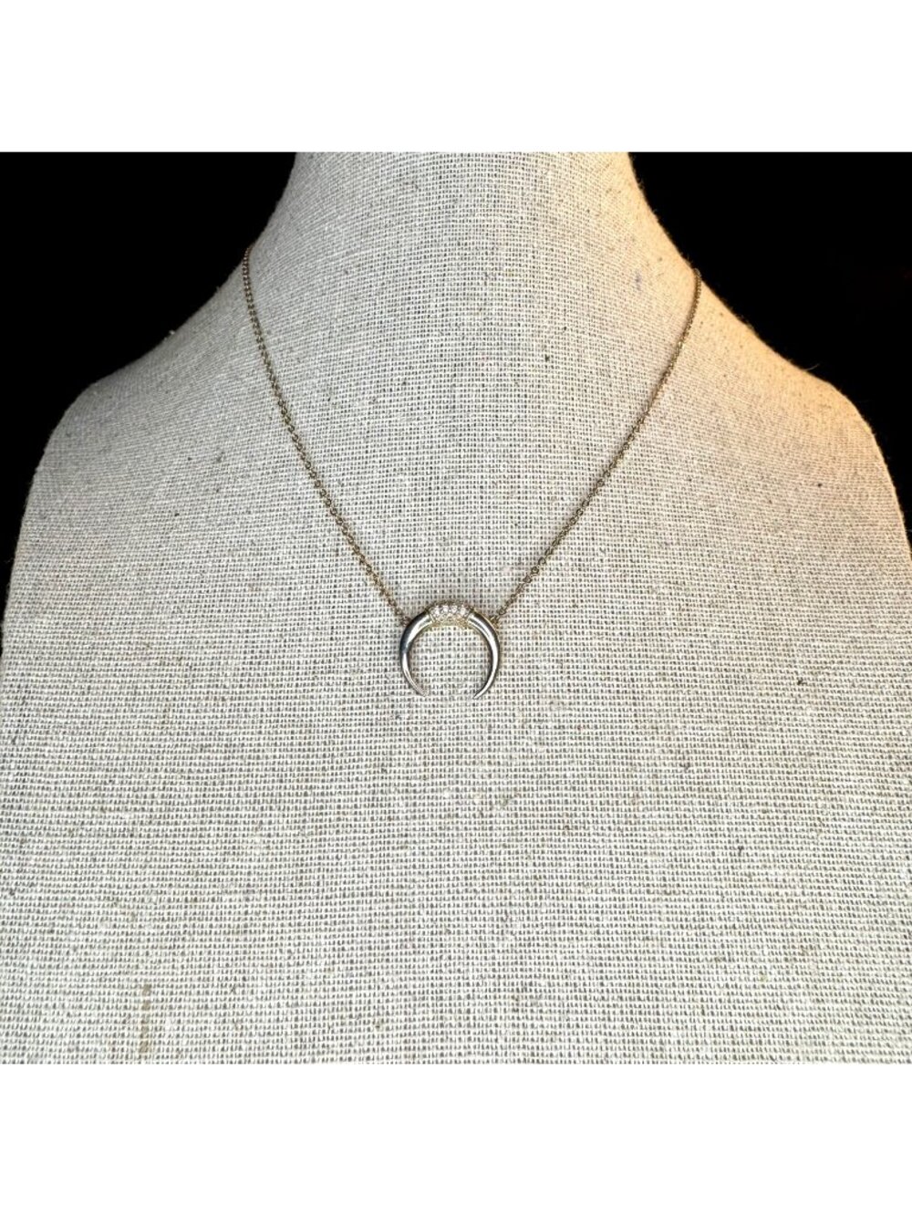 Sterling Silver Natural Diamond Crescent Moon Pendant Necklace 17" Adjustable